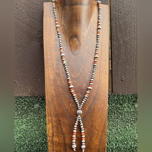 Jacla Sterling Silver Multi Graduated Spiny Oyster Pearls Bead Necklace 24 inch